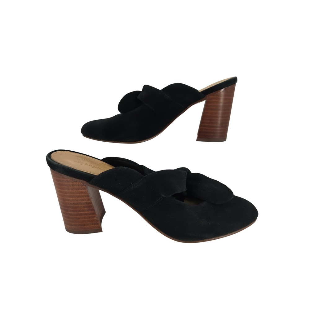 Soludos Black Suede Knotted Bow Mules Pointed Toe Block Heel Shoes Womens 6.5